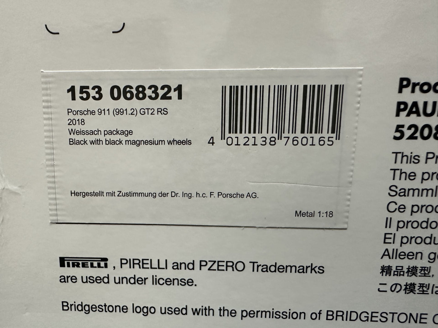 Porsche 911 GT2 RS 2018 black Limitiert 1 of 300 pcs 1:18 Minichamps 153068321 Порше 911 991.2 черен Лимитирана