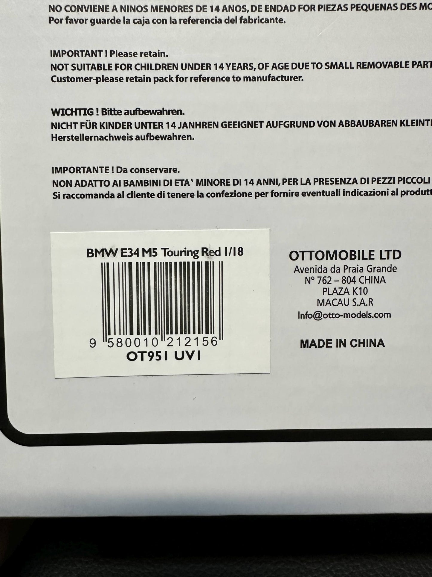 Bmw M5 E34 Kombi red Limitiert 349/3000 1:18 OTTO OT951 Бмв M5 Е34 Комби червен Лимитирана