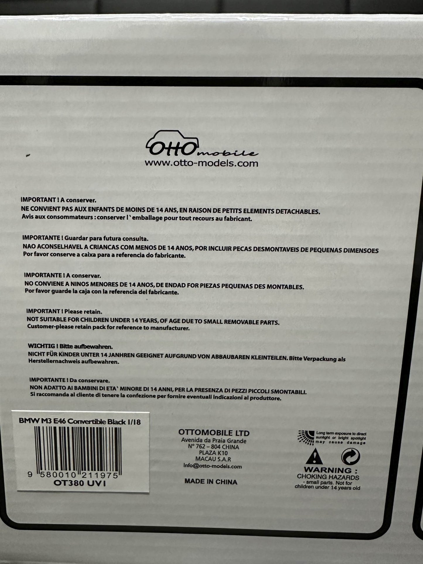 Bmw M3 E46 Cabrio Black Limitiert 3339/4000 1:18 OTTO OT380 Бмв M3 Е46 Кабрио черен Лимитирана