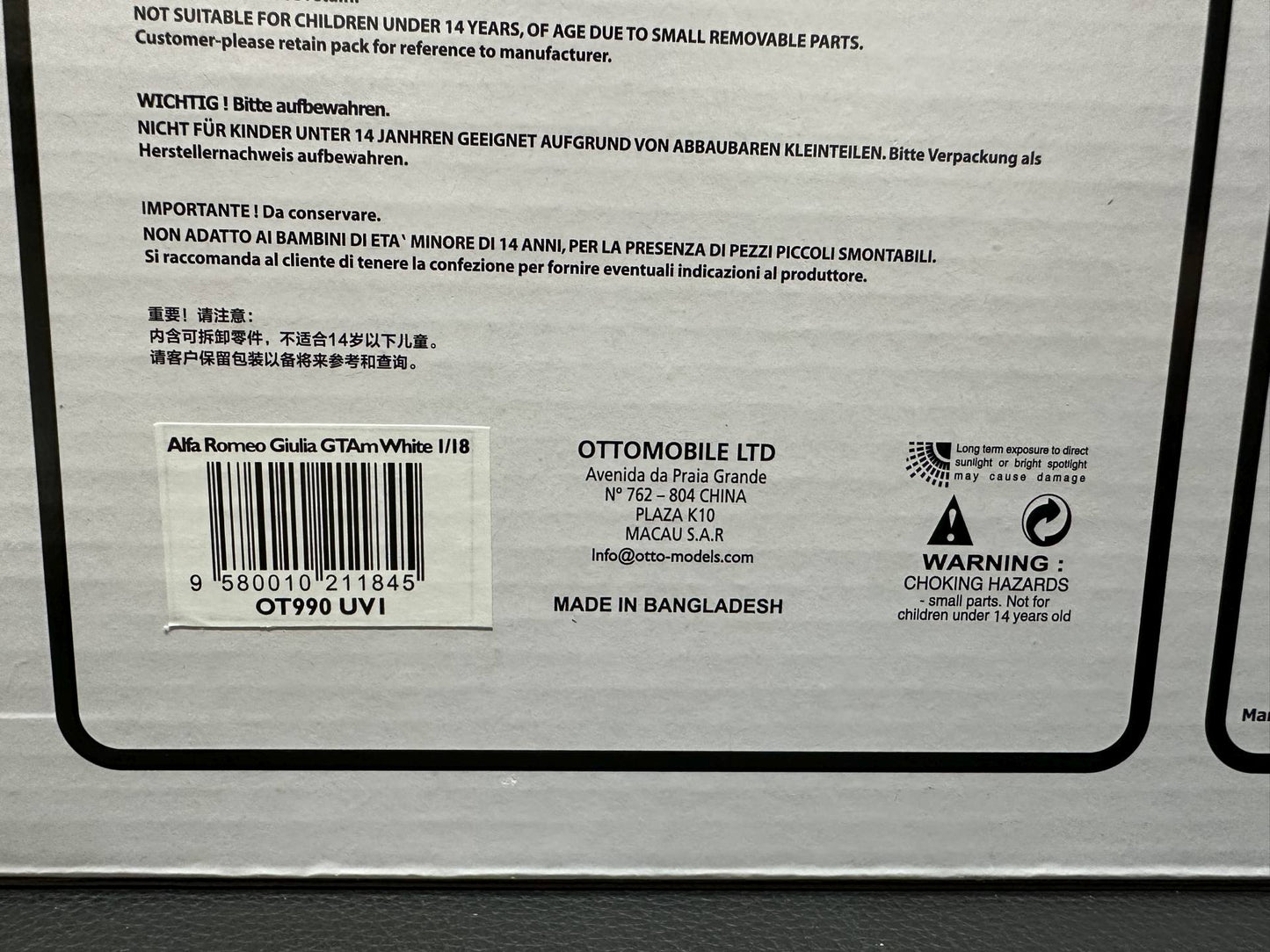 Alfa Romeo Giulia GTAm white Limitiert 330/999 1:18 OTTO OT990 Алфа Ромео Джулиа бял Лимитирана
