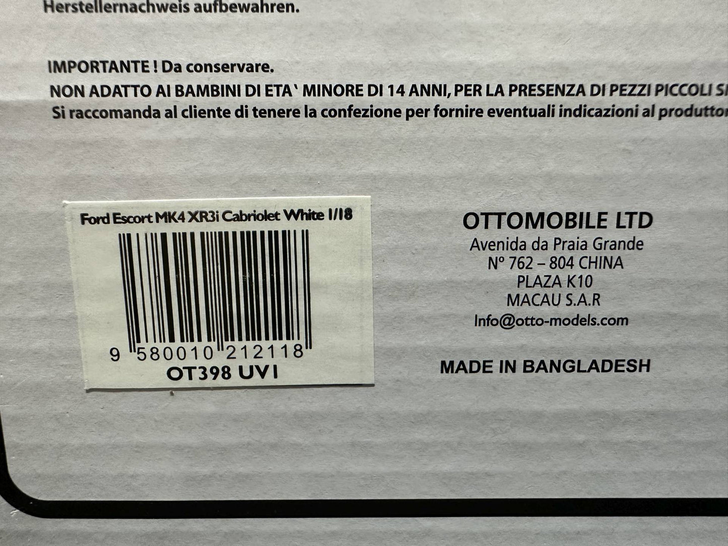 Ford Escort MK4 XR3i Cabrio white Limitiert 1287/3000 1:18 OTTO OT398 Форд Ескорт МК4 бял Лимитирана