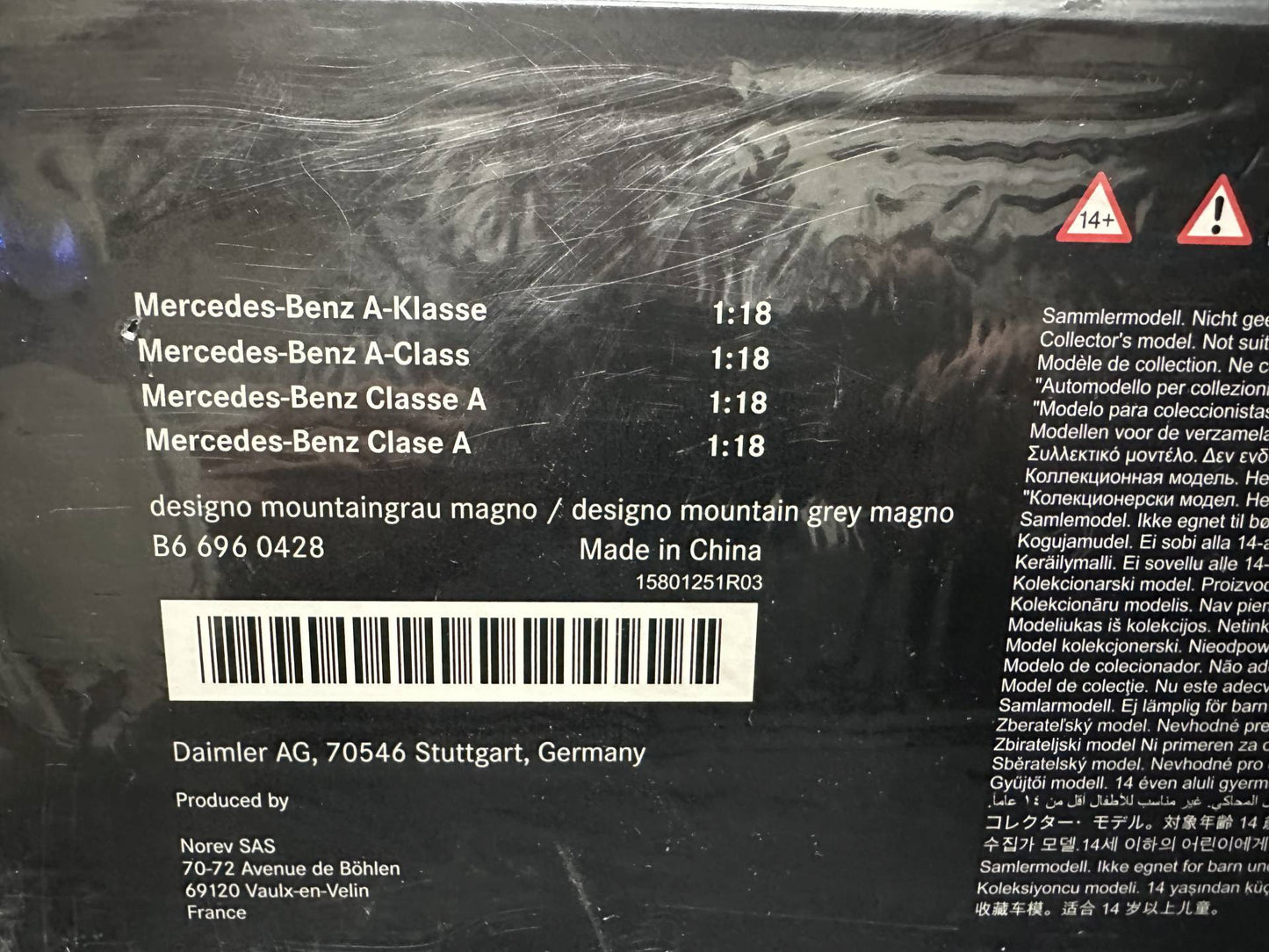 Mercedes Benz A Klasse W177 grey matt 1:18 NOREV B66960428 Мерцедес Бенц А Класа сив мат