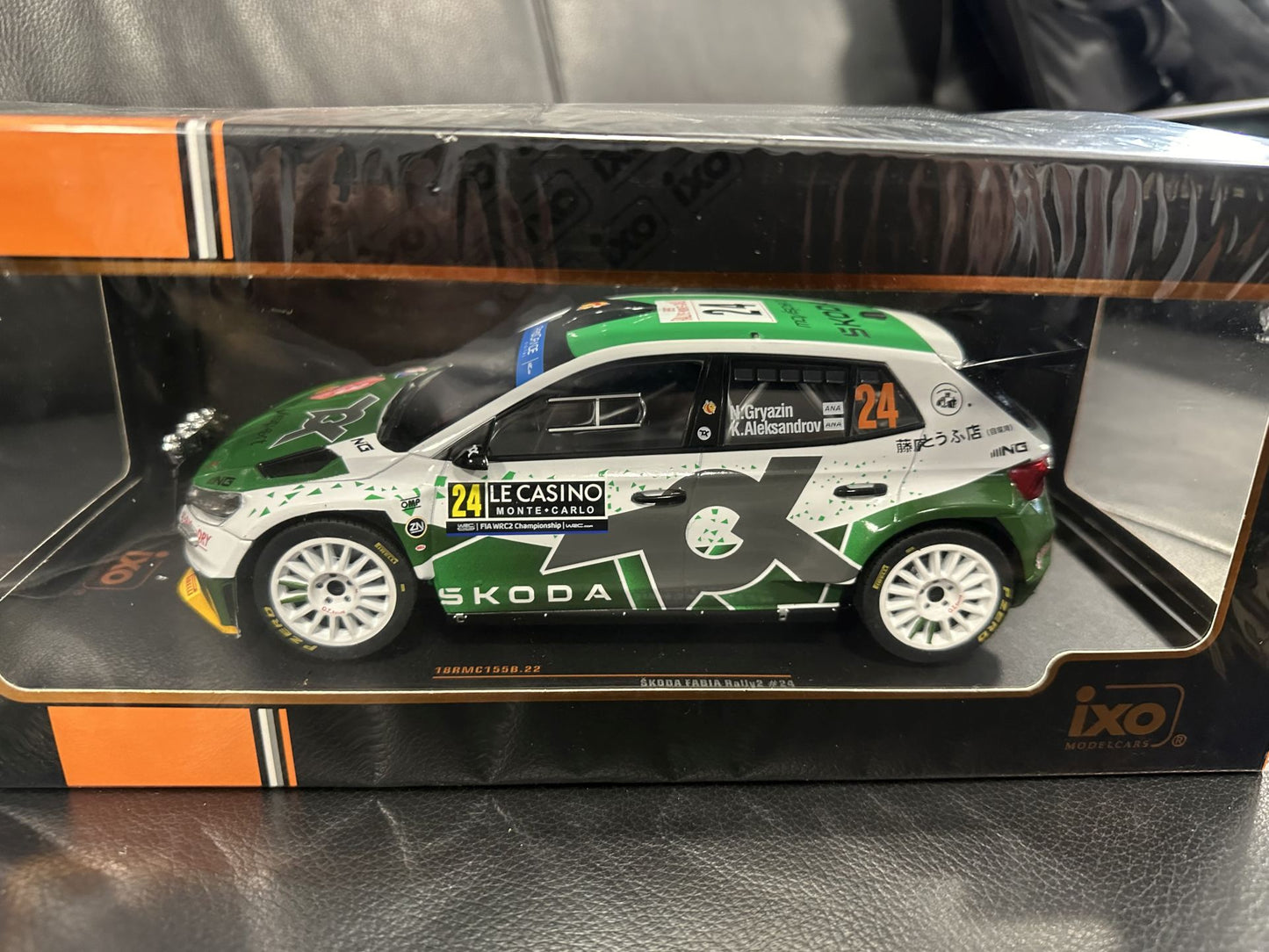 Skoda Fabia Rally WM Mone Carlo 2023 1:18 IXO 18RMC155B.22 Шкода Фабиа Рали Монте Карло 2023 бял/зелен