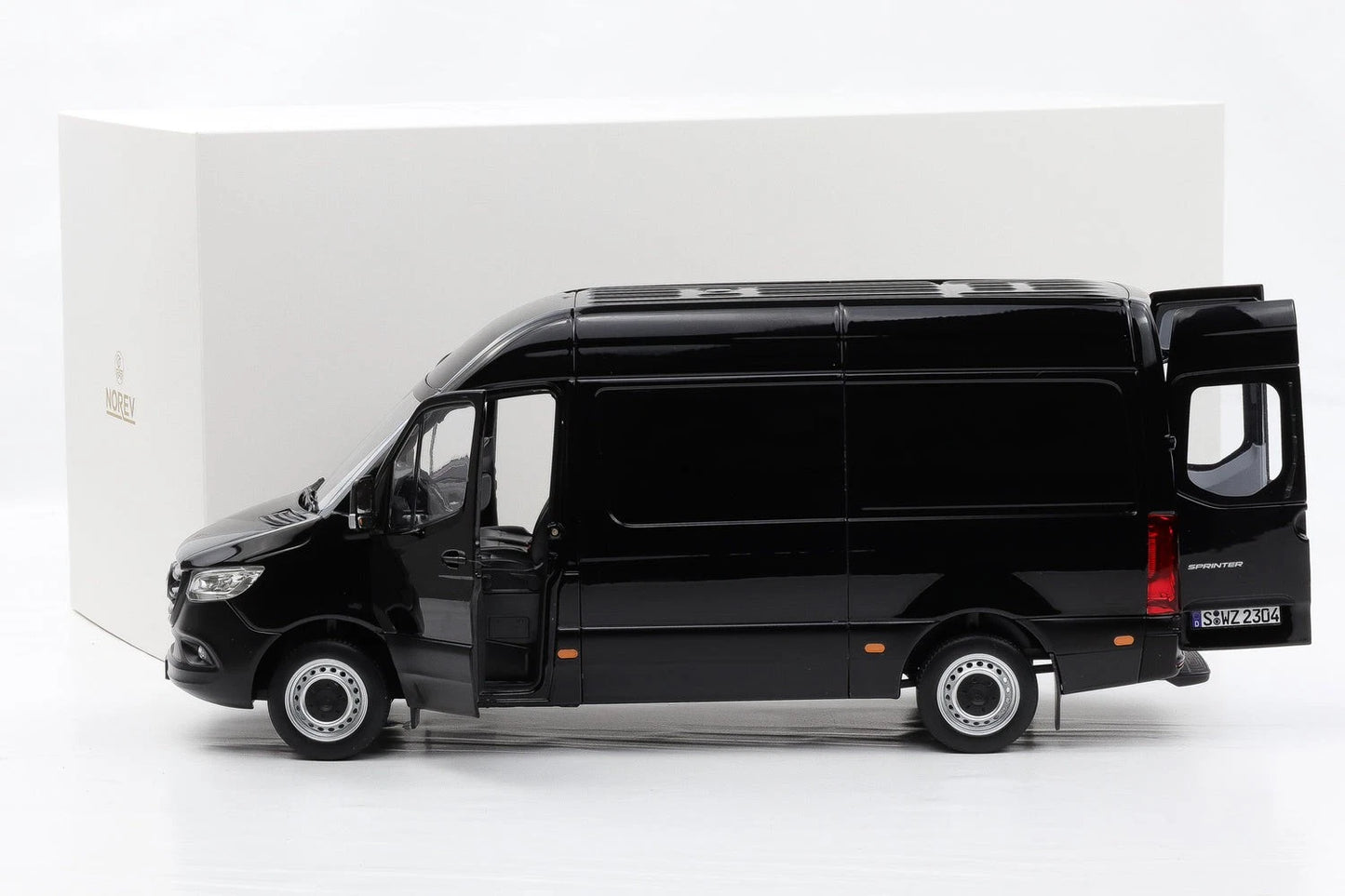 Mercedes Benz Bus Sprinter Transporter black 2018 1:18 NOREV 183041 Мерцедес Бенц Спринтер Бус отваряем черен
