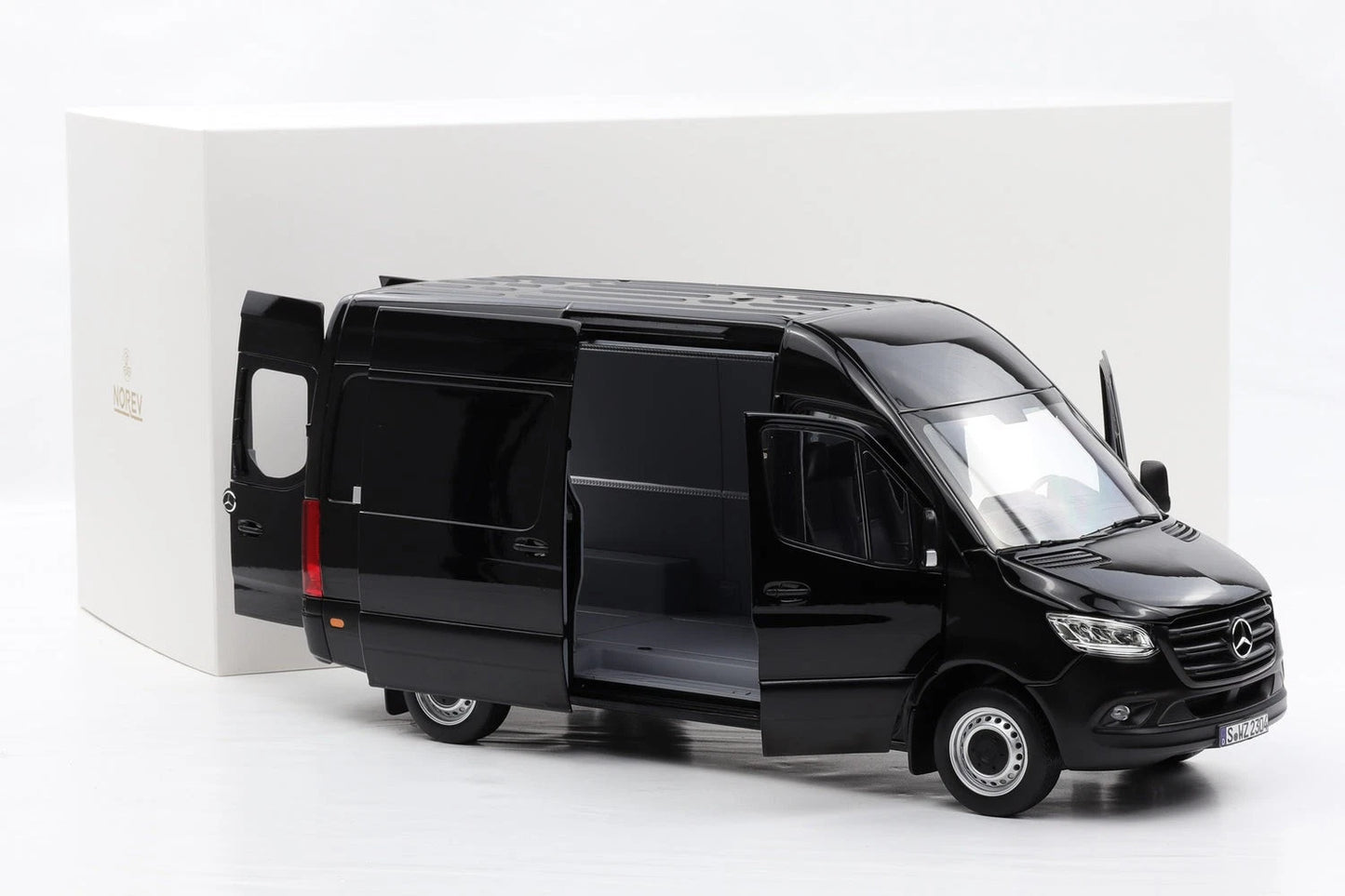 Mercedes Benz Bus Sprinter Transporter black 2018 1:18 NOREV 183041 Мерцедес Бенц Спринтер Бус отваряем черен